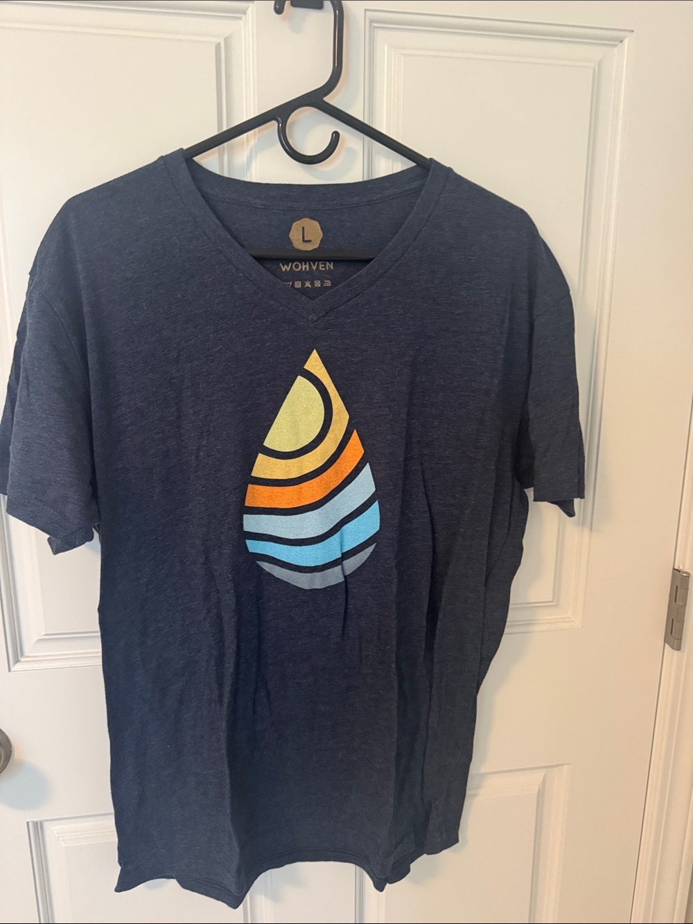 Men's Navy V-Neck Graphic Tee with Multicolor Teardrop
